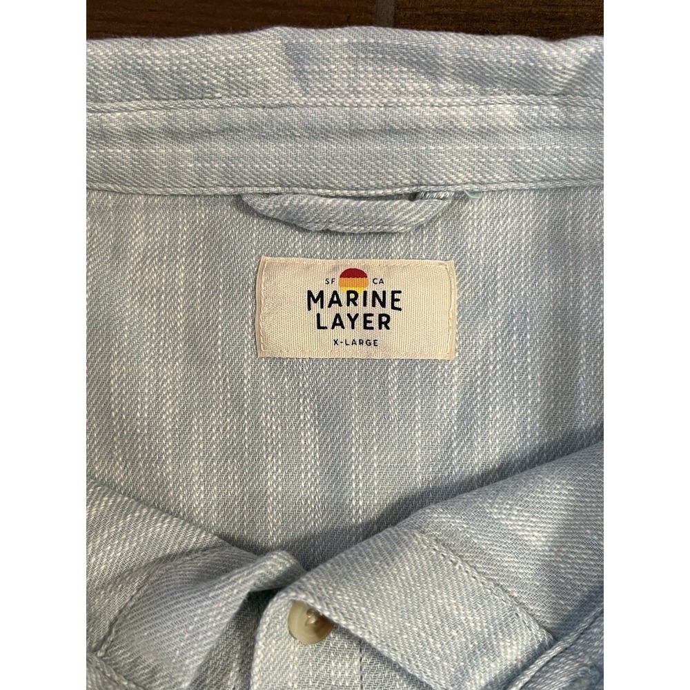 Marine Layer Men's Shirt XL Blue Stretch Selvage Soft Sustainable - Picture 5 of 7